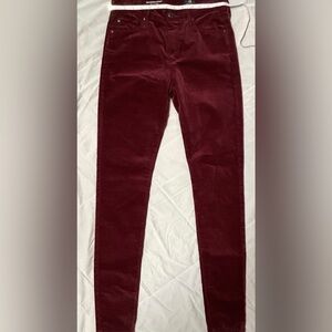 AG Adriano Goldschmied Maroon velvet The Farrah Skinny perfect with boots